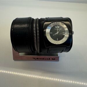Vestal Black Cuff Watch with Silver Dial